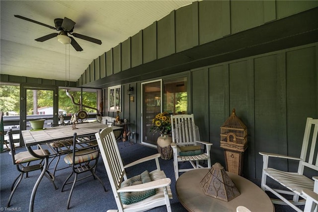 view of patio featuring ceiling fan