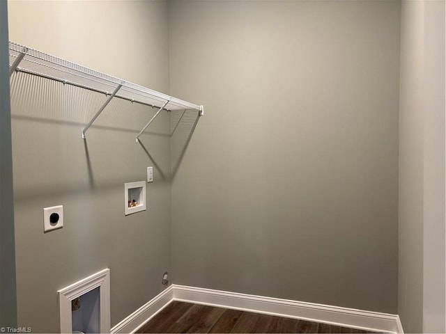 7376 Ridge Rd, Winston-Salem, NC 27107 - washroom with laundry area, hookup for an electric dryer, dark wood-style floors, washer hookup, and baseboards