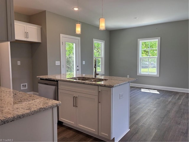 7376 Ridge Rd, Winston-Salem, NC 27107 - kitchen featuring white cabinetry, dark wood-style floors, a sink, and a wealth of natural light