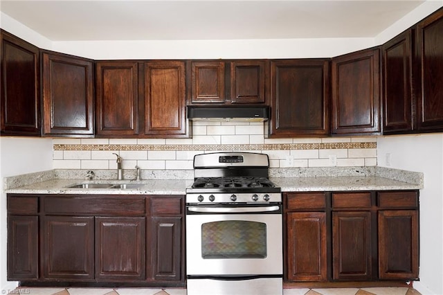 1309 Jackson St, Burlington, NC 27217 - kitchen featuring gas stove, under cabinet range hood, a sink, and dark brown cabinets