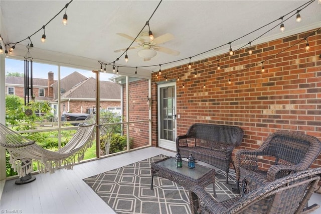 641 Doe Run Dr, Kernersville, NC 27284 - sunroom / solarium featuring a ceiling fan and rail lighting