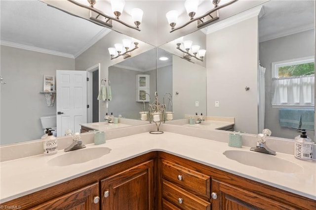 641 Doe Run Dr, Kernersville, NC 27284 - bathroom featuring double vanity and crown molding