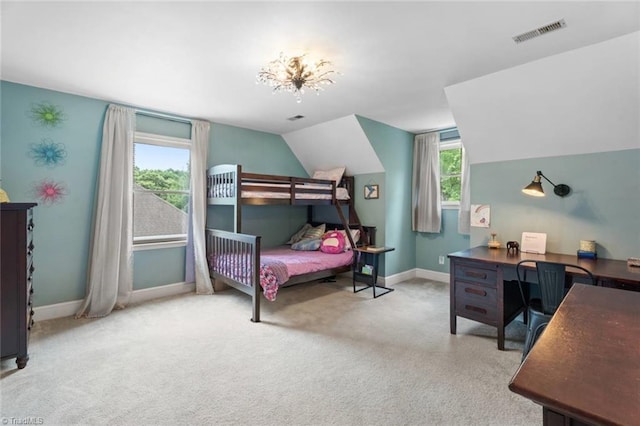641 Doe Run Dr, Kernersville, NC 27284 - bedroom featuring carpet floors, baseboards, vaulted ceiling, and a desk