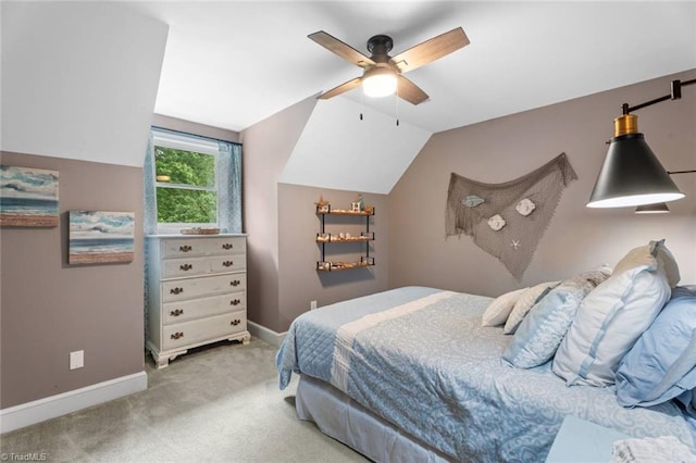 641 Doe Run Dr, Kernersville, NC 27284 - bedroom with baseboards, carpet flooring, lofted ceiling, and a ceiling fan