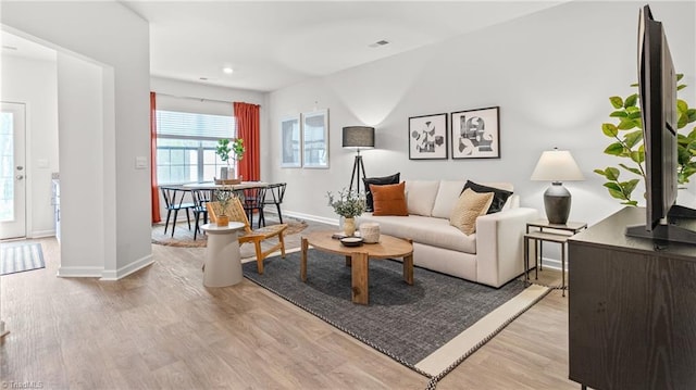 living room with light wood-type flooring