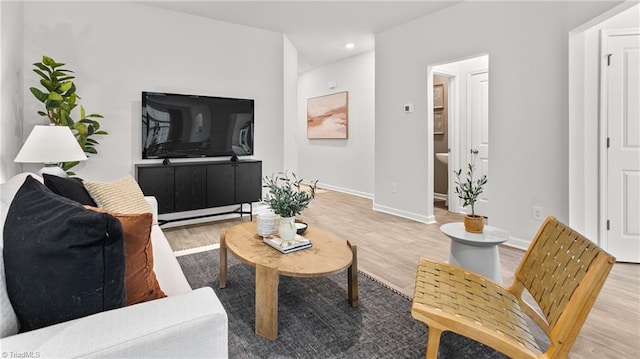 living room with light hardwood / wood-style floors