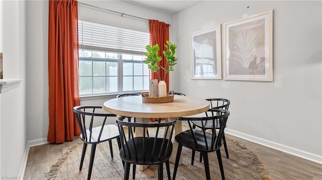 dining area with hardwood / wood-style floors
