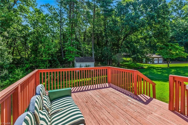 213 Timmys Ln, King, NC 27021 - deck featuring a storage shed and a lawn