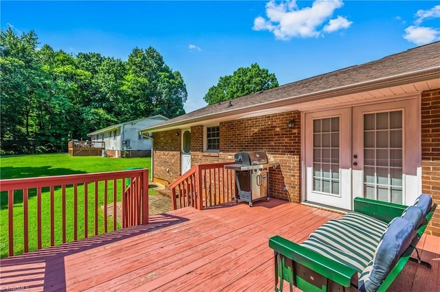 213 Timmys Ln, King, NC 27021 - deck featuring a grill, a yard, and french doors