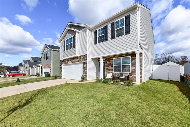 view of front facade with a front lawn and a garage