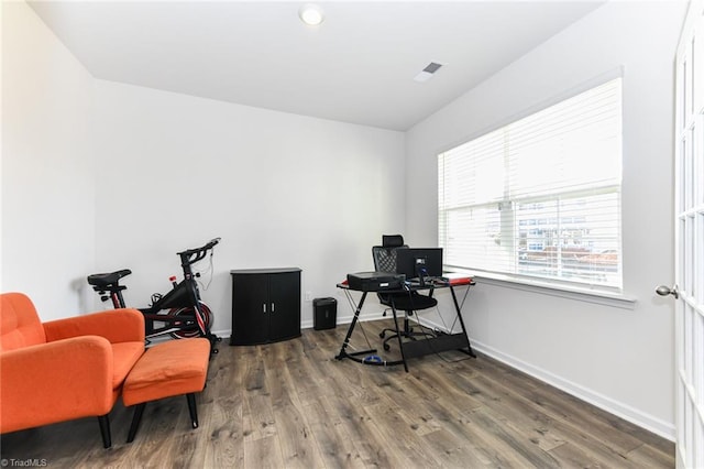 office space with hardwood / wood-style floors