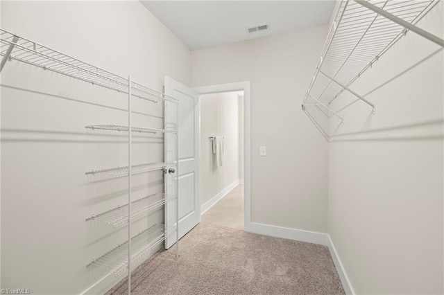 walk in closet featuring visible vents and carpet