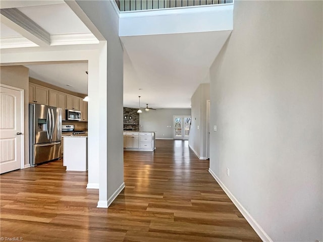 entrance foyer featuring baseboards and dark wood-style flooring