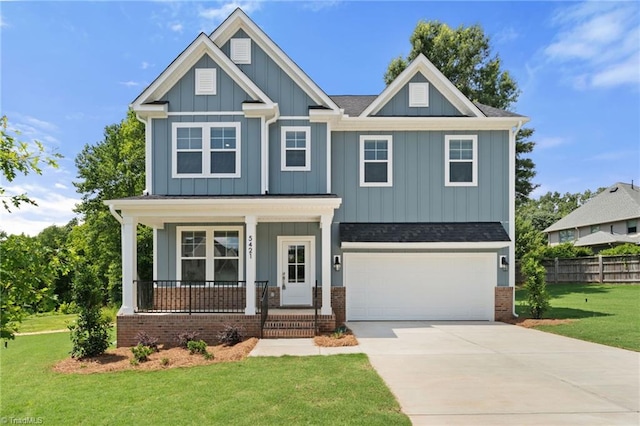 5421 High Valley Ln, Winston-Salem, NC 27104 - craftsman-style house featuring covered porch, board and batten siding, concrete driveway, and an attached garage