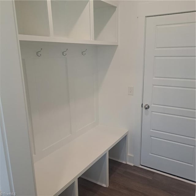 mudroom featuring dark wood-style floors