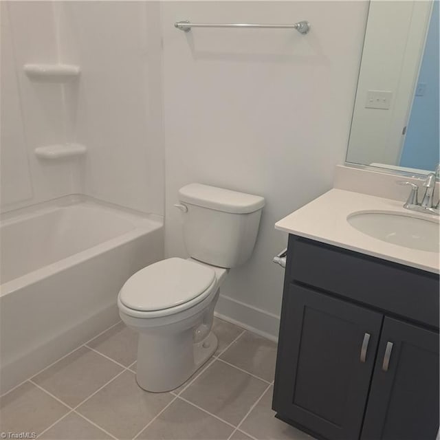 full bath featuring tile patterned floors, baseboards, toilet, and vanity