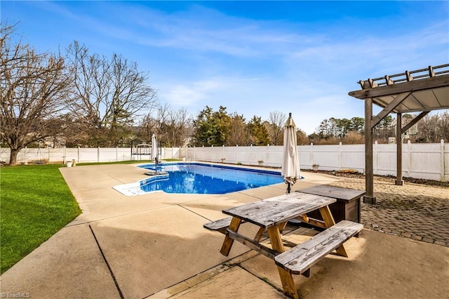 view of pool featuring a pergola and a patio area