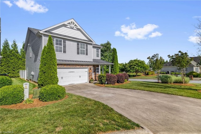 3502 Quarry Ct, High Point, NC 27265 - view of front of home featuring concrete driveway, an attached garage, a front lawn, a standing seam roof, and metal roof