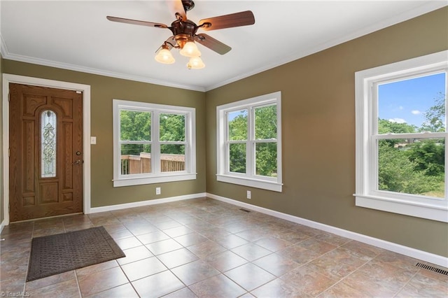 4962 Serenity Ln, Granite Falls, NC 28630 - foyer entrance with baseboards, crown molding, and ceiling fan