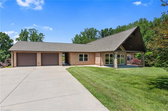 4962 Serenity Ln, Granite Falls, NC 28630 - view of front of home with driveway, an attached garage, a front yard, and roof with shingles