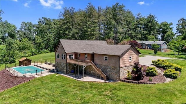 4962 Serenity Ln, Granite Falls, NC 28630 - back of property featuring stone siding, stairs, and a deck