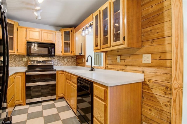 4962 Serenity Ln, Granite Falls, NC 28630 - kitchen featuring black appliances, light floors, a sink, light countertops, and backsplash