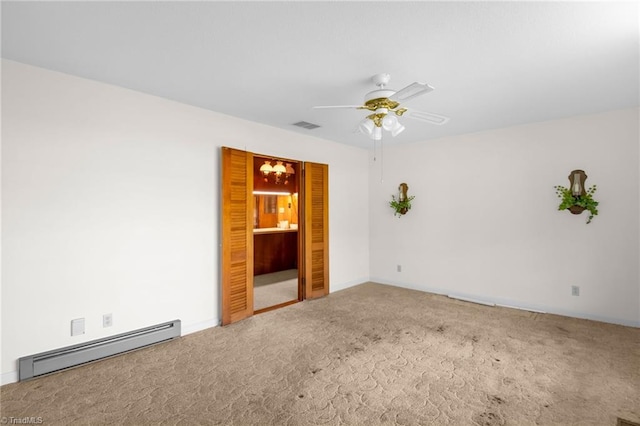 520 S Bunker Hill Rd, Colfax, NC 27235 - unfurnished room with baseboard heating, carpet flooring, and ceiling fan