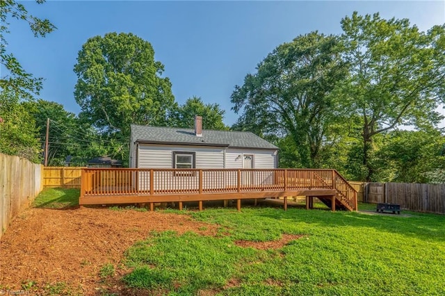1908 Hilldale Dr, Burlington, NC 27215 - rear view of house featuring a deck, a fenced backyard, and a chimney