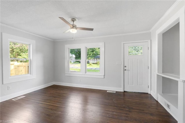 1908 Hilldale Dr, Burlington, NC 27215 - entryway with a ceiling fan, ornamental molding, wood finished floors, and a textured ceiling