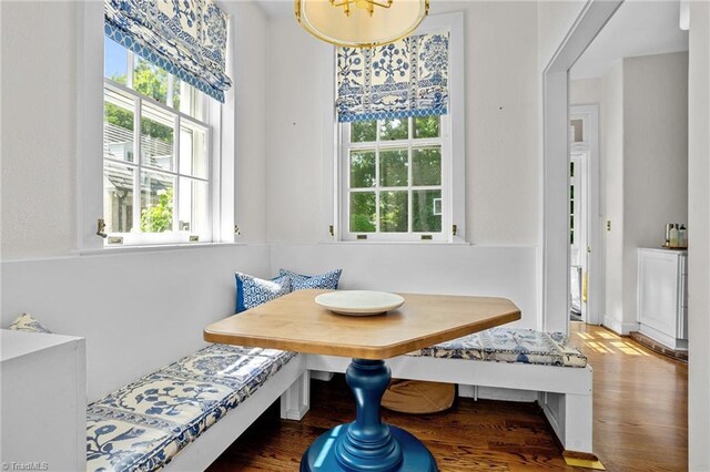 dining space featuring wood-type flooring