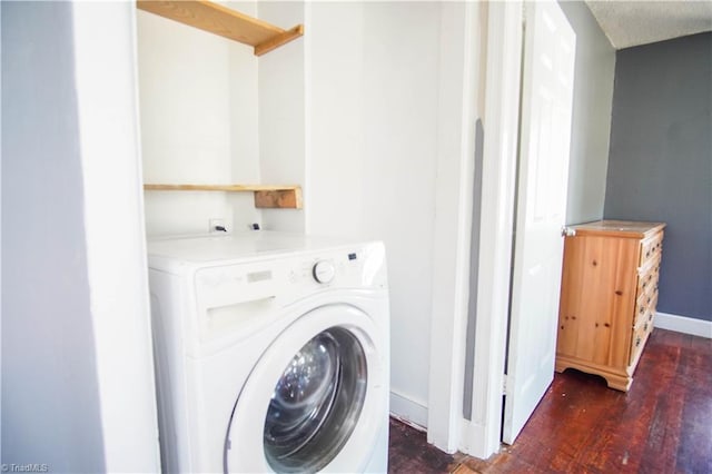 laundry room featuring washer / dryer and dark hardwood / wood-style floors