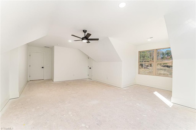 bonus room featuring lofted ceiling and ceiling fan