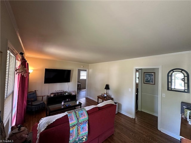 735 Fairfield St, Burlington, NC 27215 - living area with crown molding, dark wood finished floors, and baseboards