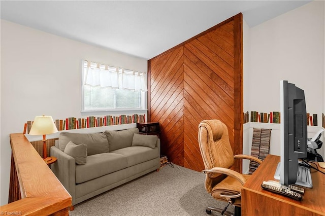 home office with carpet flooring