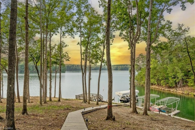 property view of water featuring a boat dock