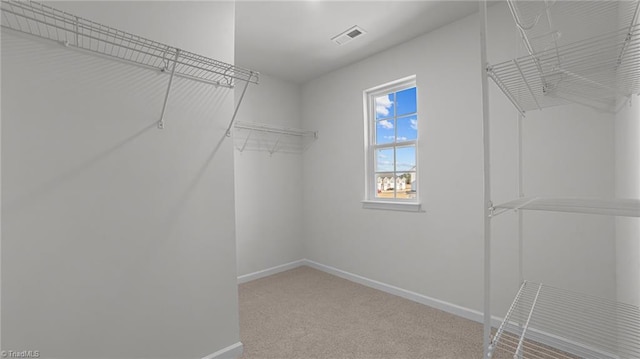 spacious closet with visible vents and carpet flooring