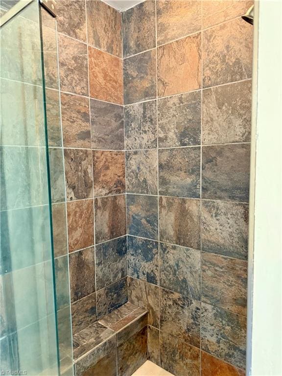 interior details featuring a tile shower