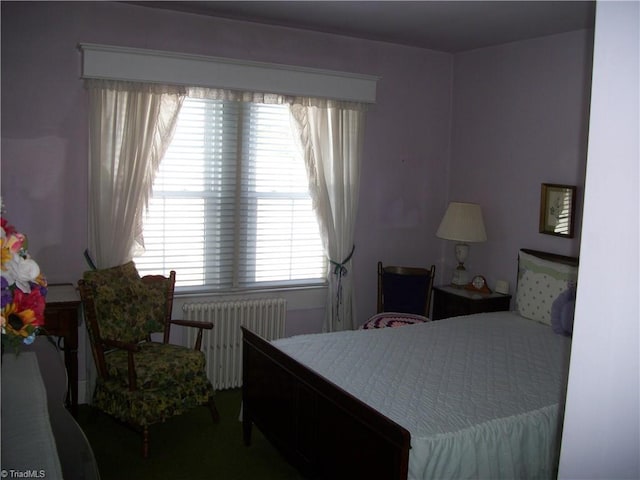 bedroom with radiator heating unit and multiple windows