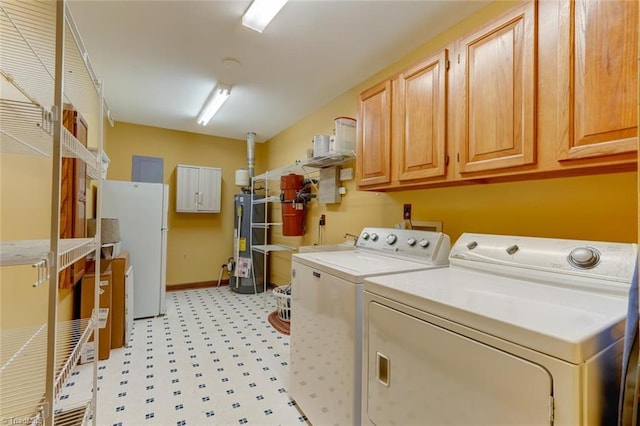 6400 Muirfield Dr, Greensboro, NC 27410 - laundry room featuring water heater, separate washer and dryer, cabinet space, and light floors