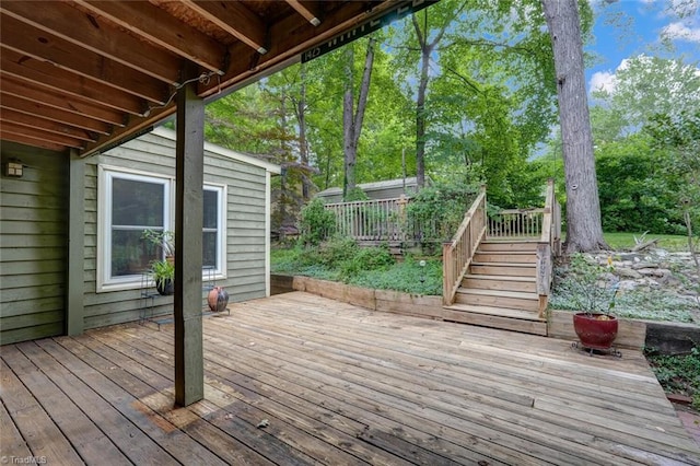 6400 Muirfield Dr, Greensboro, NC 27410 - wooden terrace featuring stairs and view of scattered trees