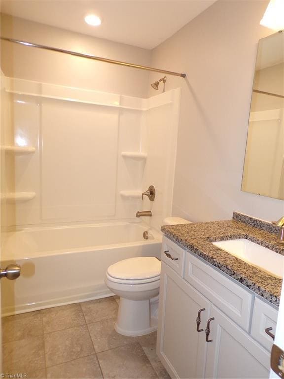 8003 Helison Ct, Stokesdale, NC 27357 - bathroom with toilet, shower / washtub combination, vanity, tile patterned flooring, and recessed lighting