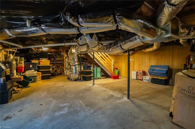 basement with wood walls