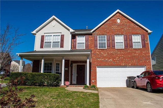 3029 Zacharys Keep Ct, Winston-Salem, NC 27103 - traditional-style house featuring brick siding, driveway, a garage, and a front yard
