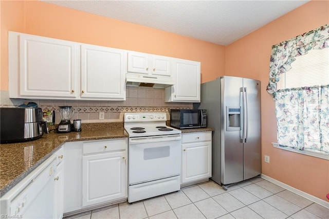 3902 Elizabeth Glen Way, Jamestown, NC 27282 - kitchen with white electric range, stainless steel fridge with ice dispenser, black microwave, under cabinet range hood, and white cabinetry