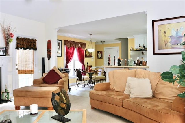 living room featuring ornamental molding