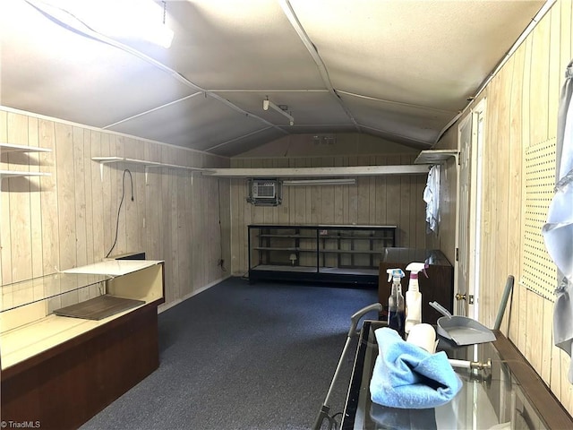 437 Charles Dr, Winston-Salem, NC 27107 - below grade area with wooden walls, carpet flooring, and a wall mounted AC