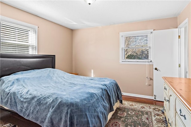 bedroom featuring multiple windows and light hardwood / wood-style floors