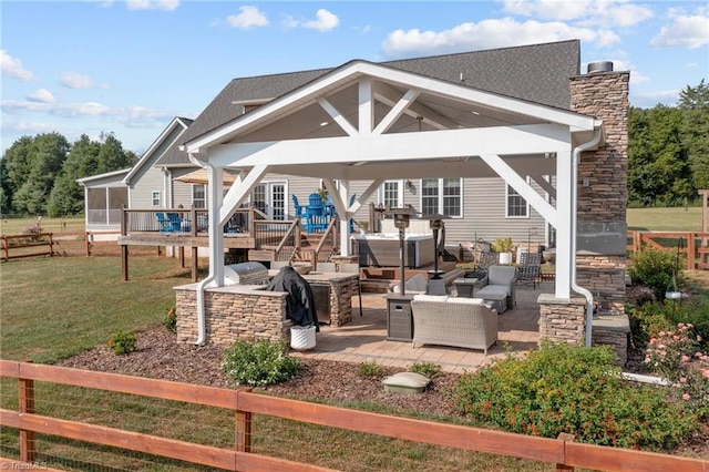 view of patio / terrace with a gazebo, an outdoor living space, and a wooden deck