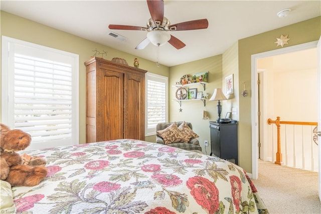 bedroom with carpet and ceiling fan