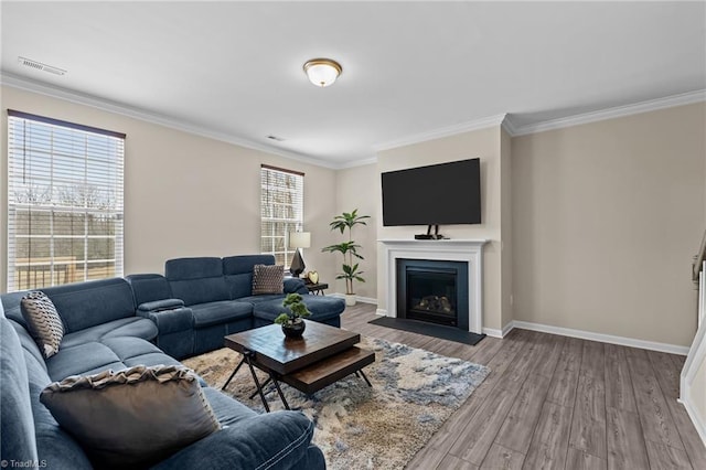 1318 Reading Ct, Burlington, NC 27217 - living area featuring ornamental molding, wood finished floors, and visible vents